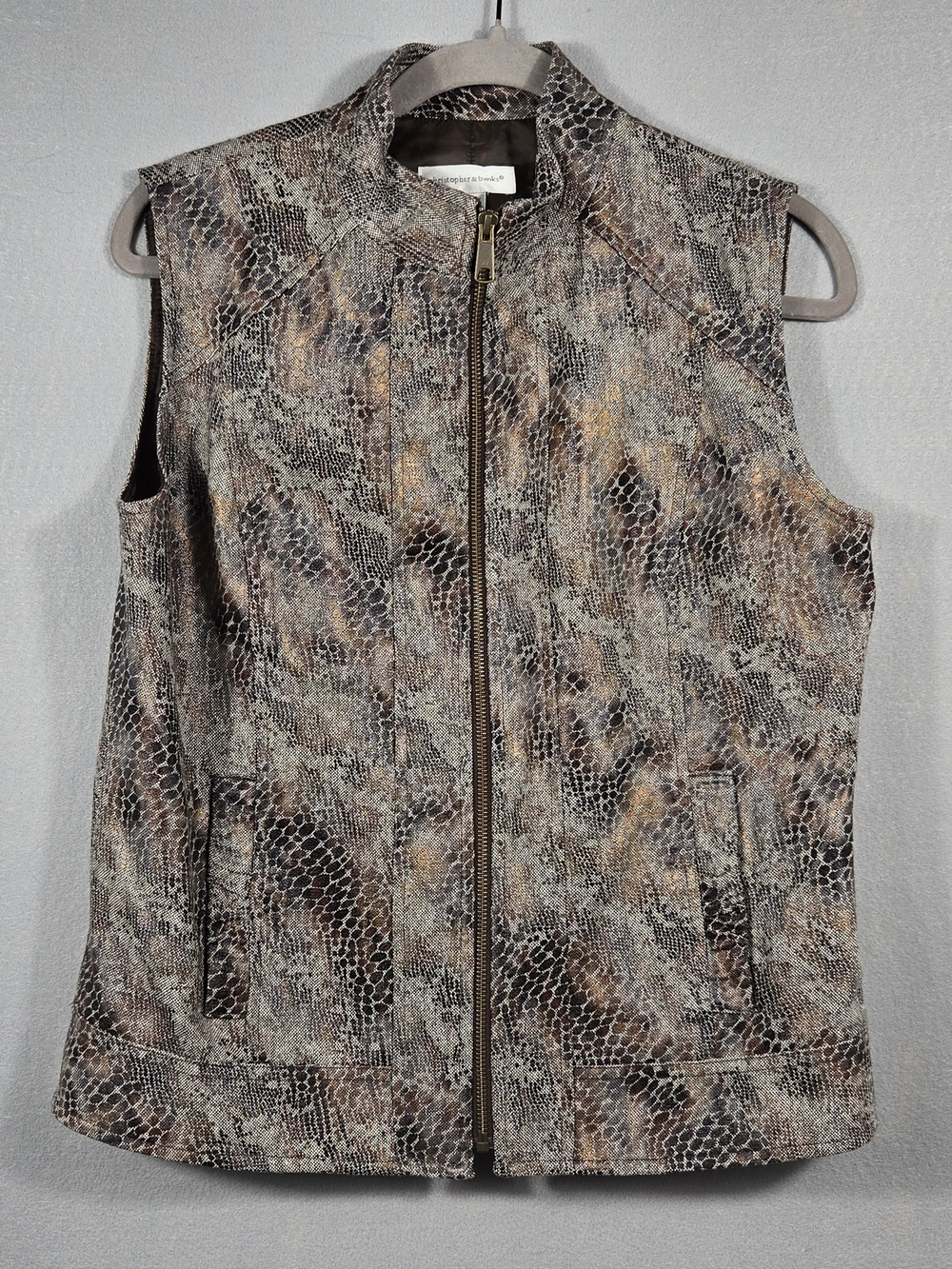 Snake Print Zip Front Vest Christopher & Banks Small Wool Blend